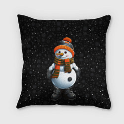 Подушка квадратная Снеговик и снежинки, цвет: 3D-принт