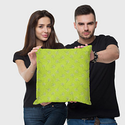 Подушка квадратная Цветочки на ярко-салатовом, цвет: 3D-принт — фото 2