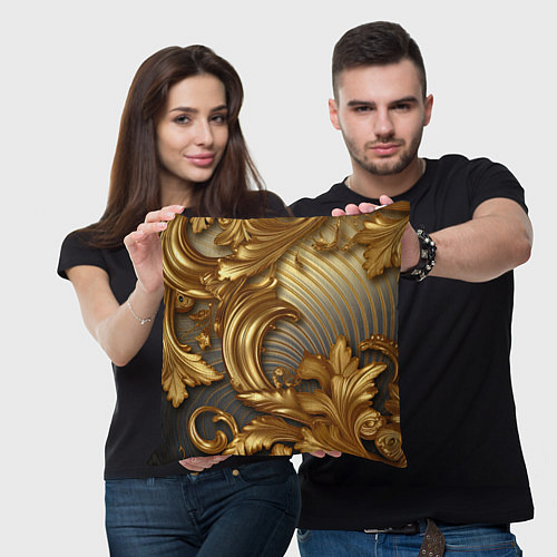 Подушка квадратная Золотая текстура и абстракции / 3D-принт – фото 3