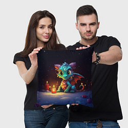 Подушка квадратная Новогодний волшебный дракон, цвет: 3D-принт — фото 2