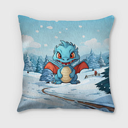 Подушка квадратная Дракон на зимнем заснеженном фоне, цвет: 3D-принт