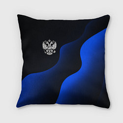Подушка квадратная Герб РФ - глубокий синий, цвет: 3D-принт