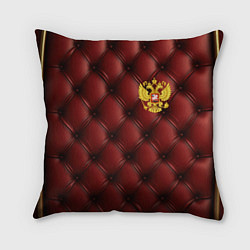 Подушка квадратная Золотой герб России на красном кожаном фоне