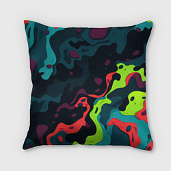 Подушка квадратная Яркий кислотный абстрактный камуфляж, цвет: 3D-принт