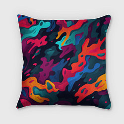Подушка квадратная Яркая абстракция в виде камуфляжа, цвет: 3D-принт