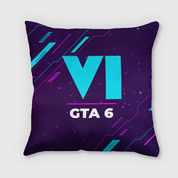 Подушка квадратная Символ GTA 6 в неоновых цветах на темном фоне, цвет: 3D-принт