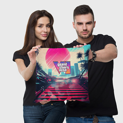 Подушка квадратная GTA 6 retro abstract / 3D-принт – фото 3