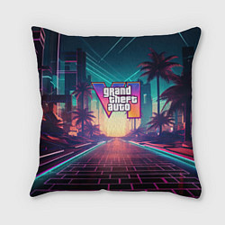 Подушка квадратная GTA 6 night city logo, цвет: 3D-принт