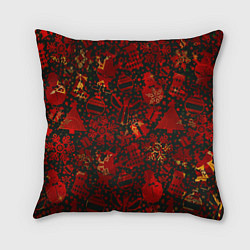 Подушка квадратная Ёлочные игрушки и ёлки, цвет: 3D-принт