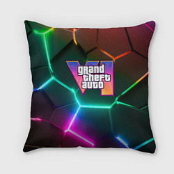 Подушка квадратная GTA 6 лого на фоне разлома разноцветных плит, цвет: 3D-принт