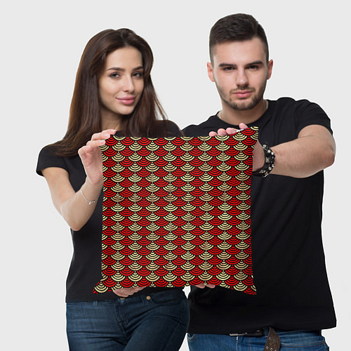 Подушка квадратная Золотая и красная чешуя / 3D-принт – фото 3