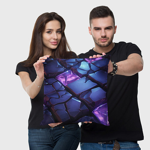 Подушка квадратная Фиолетовые неоновые плиты / 3D-принт – фото 3