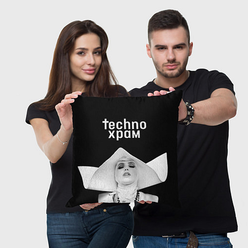 Подушка квадратная Techno храм монашка в белом / 3D-принт – фото 3