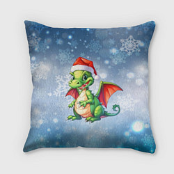 Подушка квадратная Милый маленький новогодний дракон в новогодней шап, цвет: 3D-принт