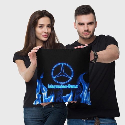 Подушка квадратная Mercedes-benz blue neon / 3D-принт – фото 3