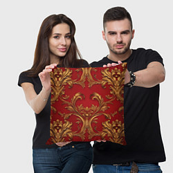 Подушка квадратная Золотые узоры на красном, цвет: 3D-принт — фото 2