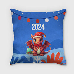 Подушка квадратная Милый маленький дракон новогодний 2024 года синий, цвет: 3D-принт