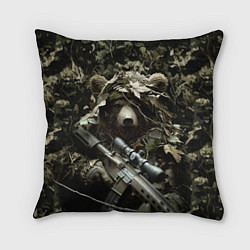Подушка квадратная Медведь снайпер маскировка, цвет: 3D-принт
