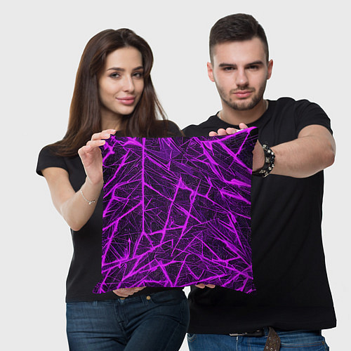 Подушка квадратная Фиолетовая паутина на чёрном фоне / 3D-принт – фото 3