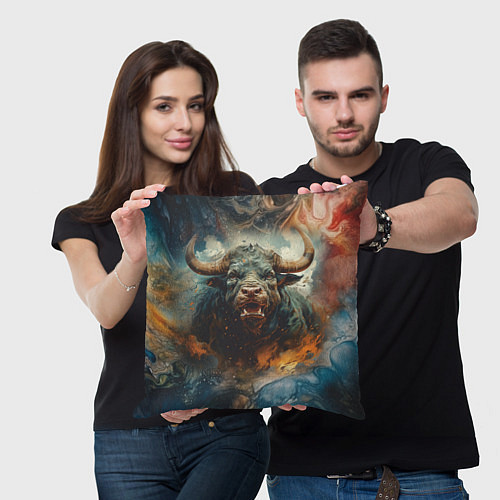 Подушка квадратная Дикий бык / 3D-принт – фото 3