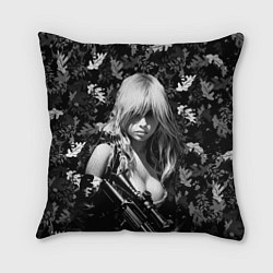 Подушка квадратная Блондинка с винтовкой, цвет: 3D-принт