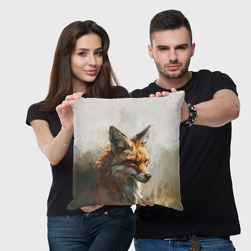 Подушка квадратная Сосредоточенный лис / 3D-принт – фото 3