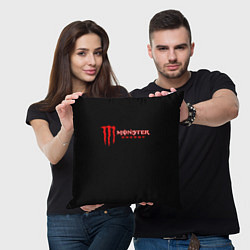 Подушка квадратная Monster energy red color, цвет: 3D-принт — фото 2