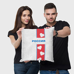Подушка квадратная Россия с сердечками, цвет: 3D-принт — фото 2