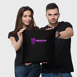 Подушка квадратная Monster energy фиолетовый логотип, цвет: 3D-принт — фото 2
