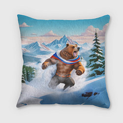 Подушка квадратная Медведь с триколором, цвет: 3D-принт