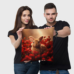 Подушка квадратная Влюбленный кролик в розах, цвет: 3D-принт — фото 2