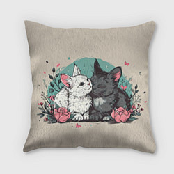 Подушка квадратная 14 февраля влюбленные котики, цвет: 3D-принт
