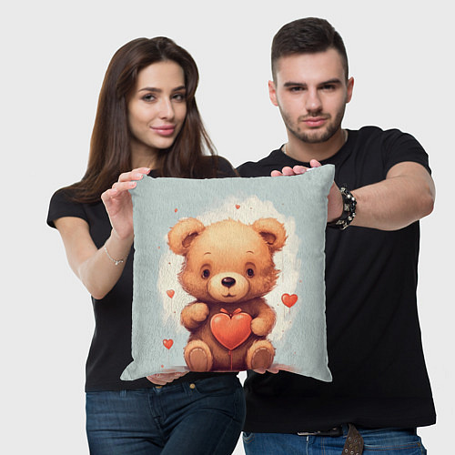Подушка квадратная Медвежонок с сердечком 14 февраля / 3D-принт – фото 3