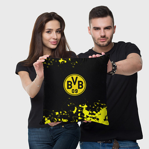 Подушка квадратная Borussia краски жёлтые / 3D-принт – фото 3