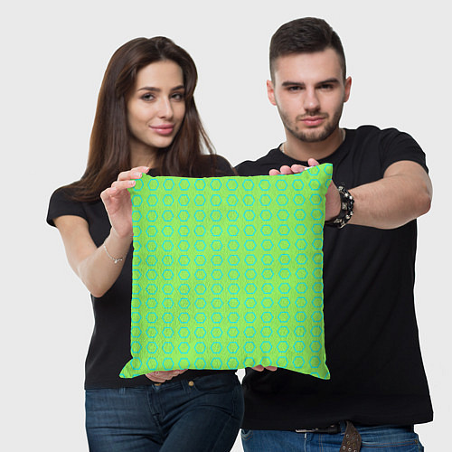 Подушка квадратная Неоновый салатовый с шестигранниками циан / 3D-принт – фото 3