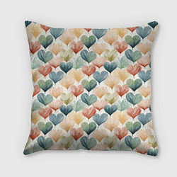 Подушка квадратная Разноцветные нарисованные сердечки, цвет: 3D-принт