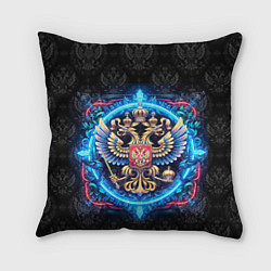 Подушка квадратная Яркий неоновый герб России, цвет: 3D-принт