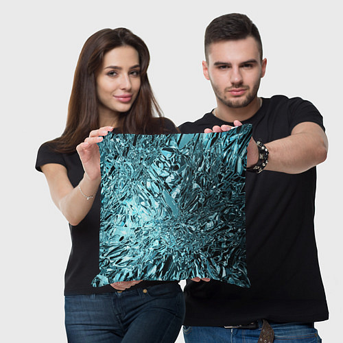 Подушка квадратная Эффект жидкого стекла бирюзовый / 3D-принт – фото 3