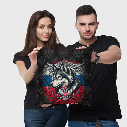 Подушка квадратная Русский волк и герб России / 3D-принт – фото 3