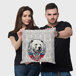 Подушка квадратная Белый медведь и белый герб России, цвет: 3D-принт — фото 2