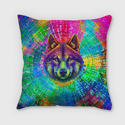 Подушка квадратная Цветной волк, цвет: 3D-принт