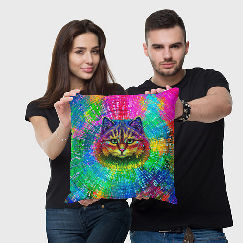 Подушка квадратная Цветной кот / 3D-принт – фото 3