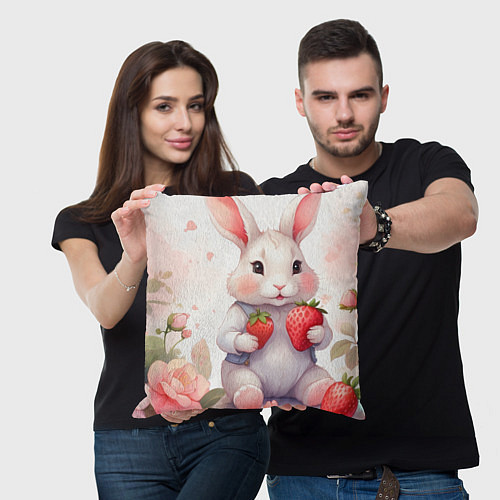 Подушка квадратная Кролик с клубникой / 3D-принт – фото 3