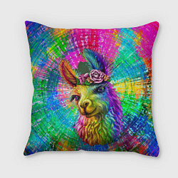 Подушка квадратная Цветная лама, цвет: 3D-принт