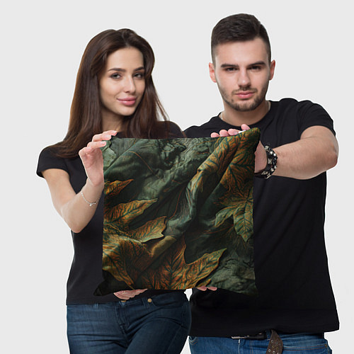Подушка квадратная Реалистичный охотничий камуфляж из ткани и листьев / 3D-принт – фото 3