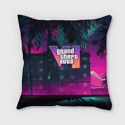 Подушка квадратная GTA 6 logo night Vice city, цвет: 3D-принт