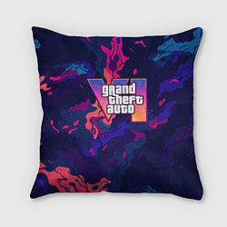Подушка квадратная GTA 6 logo яркий неоновый камуфляжный стиль, цвет: 3D-принт