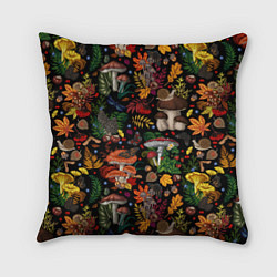 Подушка квадратная Фон с лесными грибами, цвет: 3D-принт