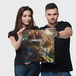 Подушка квадратная Minecraft logo горы и реки, цвет: 3D-принт — фото 2