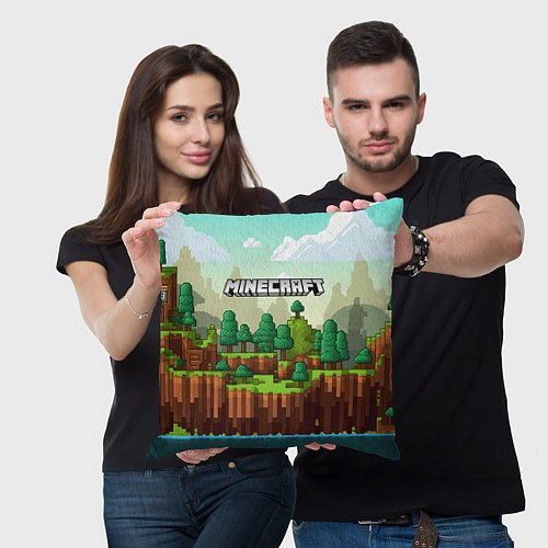 Подушка квадратная Minecraft logo квадратный мир / 3D-принт – фото 3